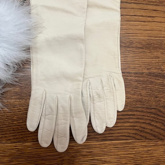 Vintage Lord & Taylor Edelweiss Real Kid Leather & Silk Gloves in Ivory - Size 7 - Picture 2 of 12